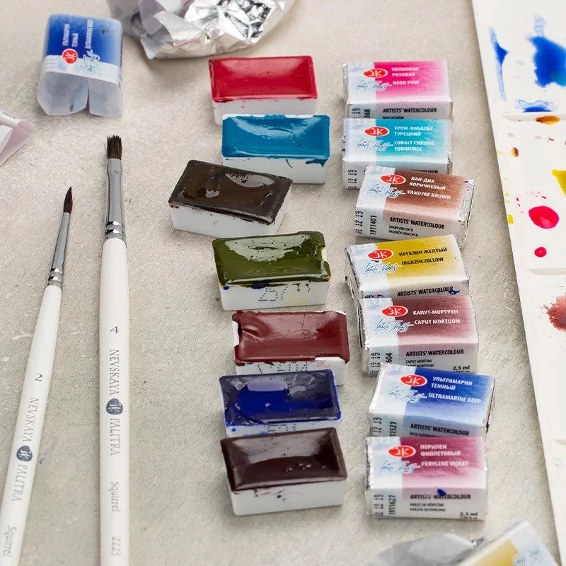 Russian White Nights Extra Fine Artists Grade Professional Watercolor 2.5 mL Full Pan, Granulated, Vibrant & Lightfast Colors