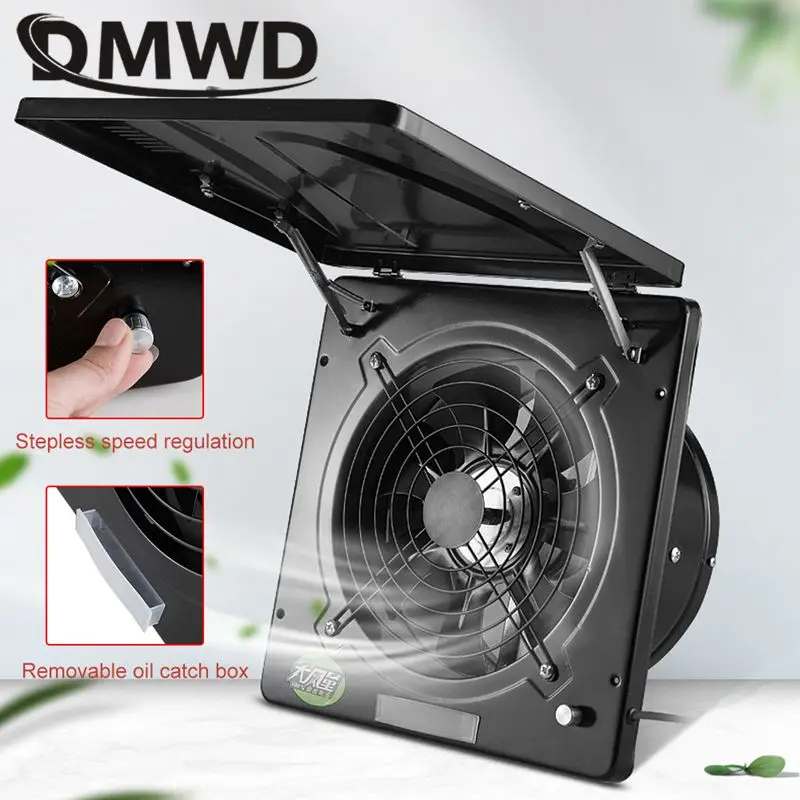 10 inch Flip-top Exhaust Fan Infinitely variable speed control Mini Hood With oil box Kitchen Bathroom Odor remover air purifier