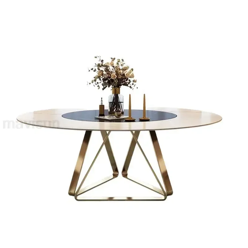 Light Luxury Gold Dining Table Round Turntable 1.2/1.5m Dining Table Set 8 Chairs Minimalist Esstische Home Furniture GPF50YH - Image 2