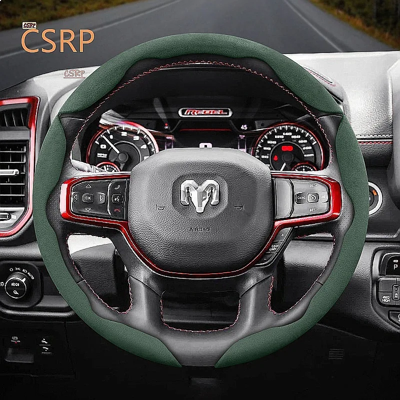 Suede Steering Wheel Cover Anti-Slip Buckle Fit for Ram Promaster Pickup 1500-5500 Black Red