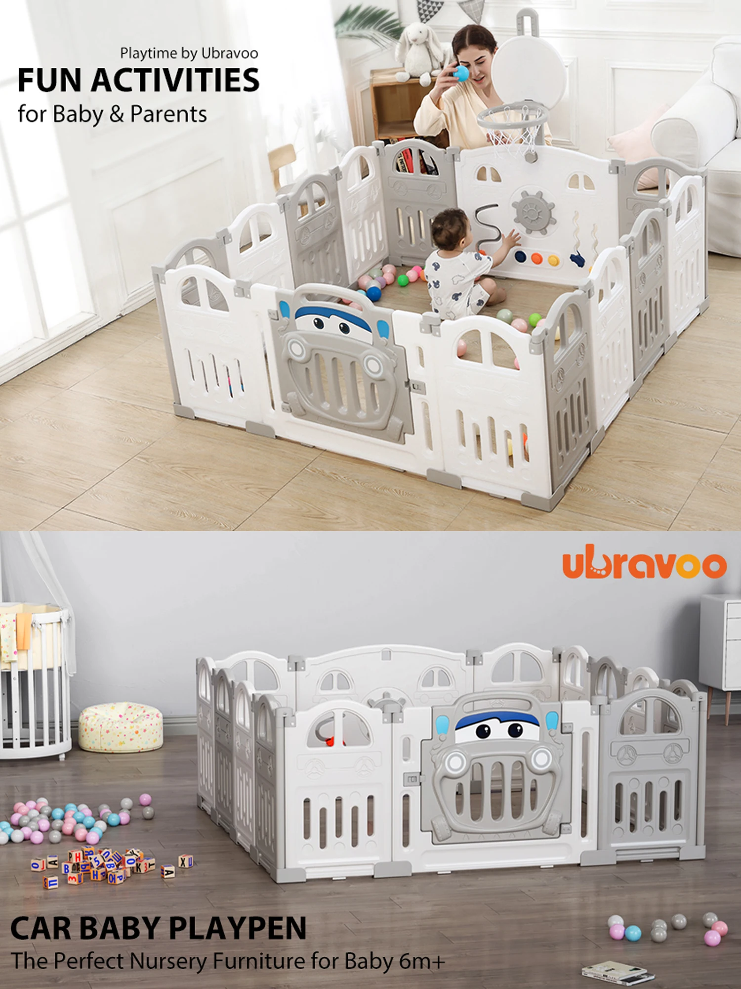 Babybox voor baby's en peuters, opvouwbare plastic box, stevig activiteitencentrum voor baby's Opvouwbare speelruimte met grote pen - afbeelding 2