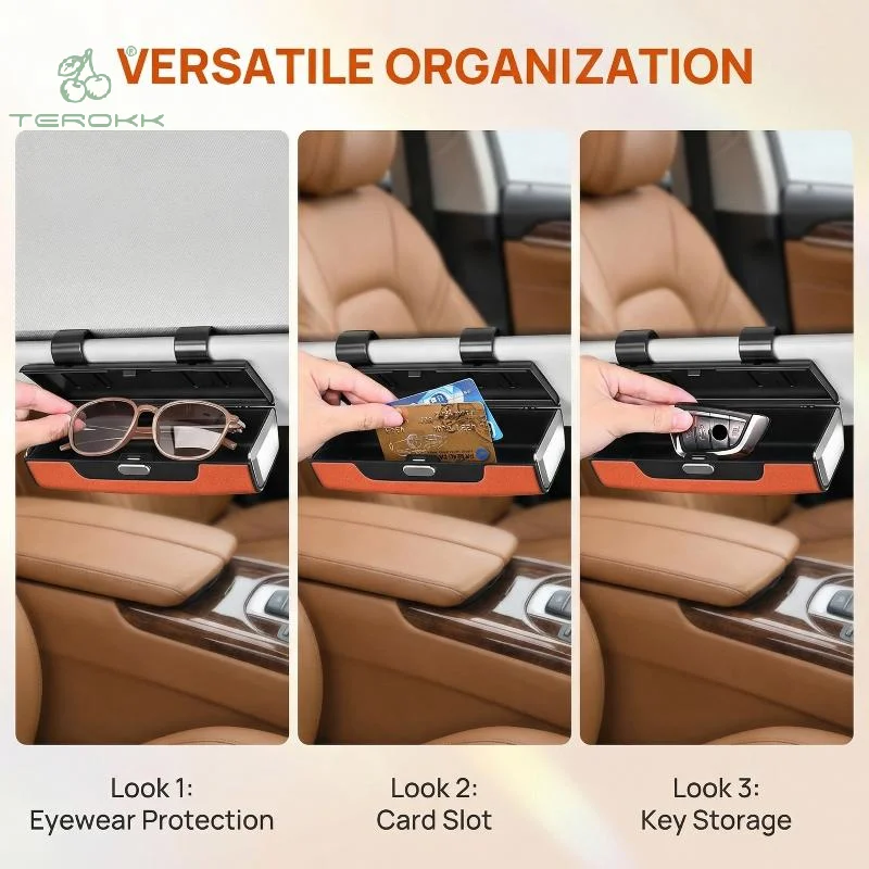 

Car Glasses Storage Box Sun Visor Mounted Eyewear Holder PU Leather Soft Lining Sunglasses Safe Keeper for Urban and Outdoor Use