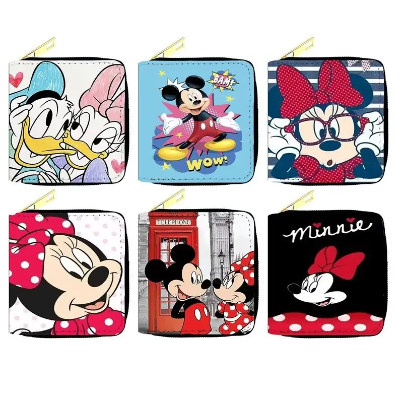 

New Mickey Mouse Wallet For Women Cartoon PU Leather Anime Purses Unisex Handbags Zipper Mini Coin Purse Girl's Birthday Gift