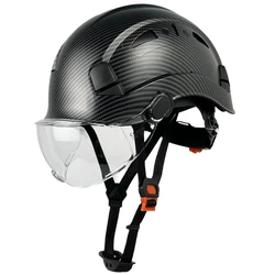 Casco de seguridad con patrón de fibra de carbono, visera con gafas, trabajo Industrial, construcción, sombreros duros, CE EN397, ABS, gorras para ingeniero