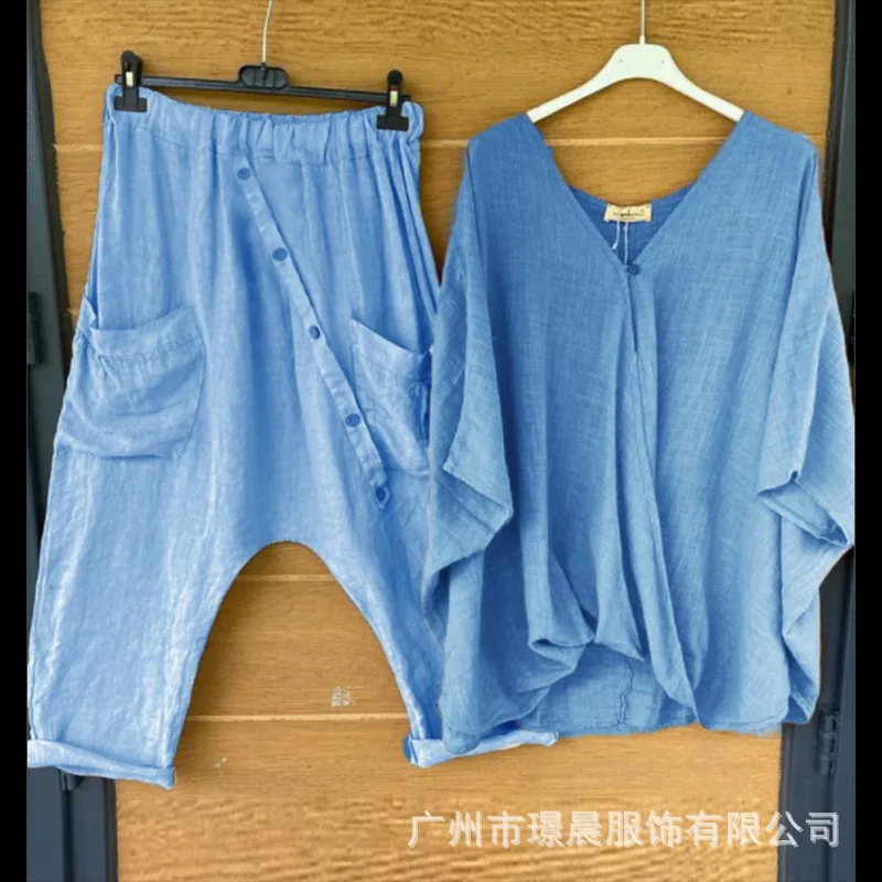 

Необычный топ с v-образным вырезом и короткими рукавами, свободные брюки, комплект из двух предметов, осень-зима 2023, новая одежда, модная уличная женская одежда