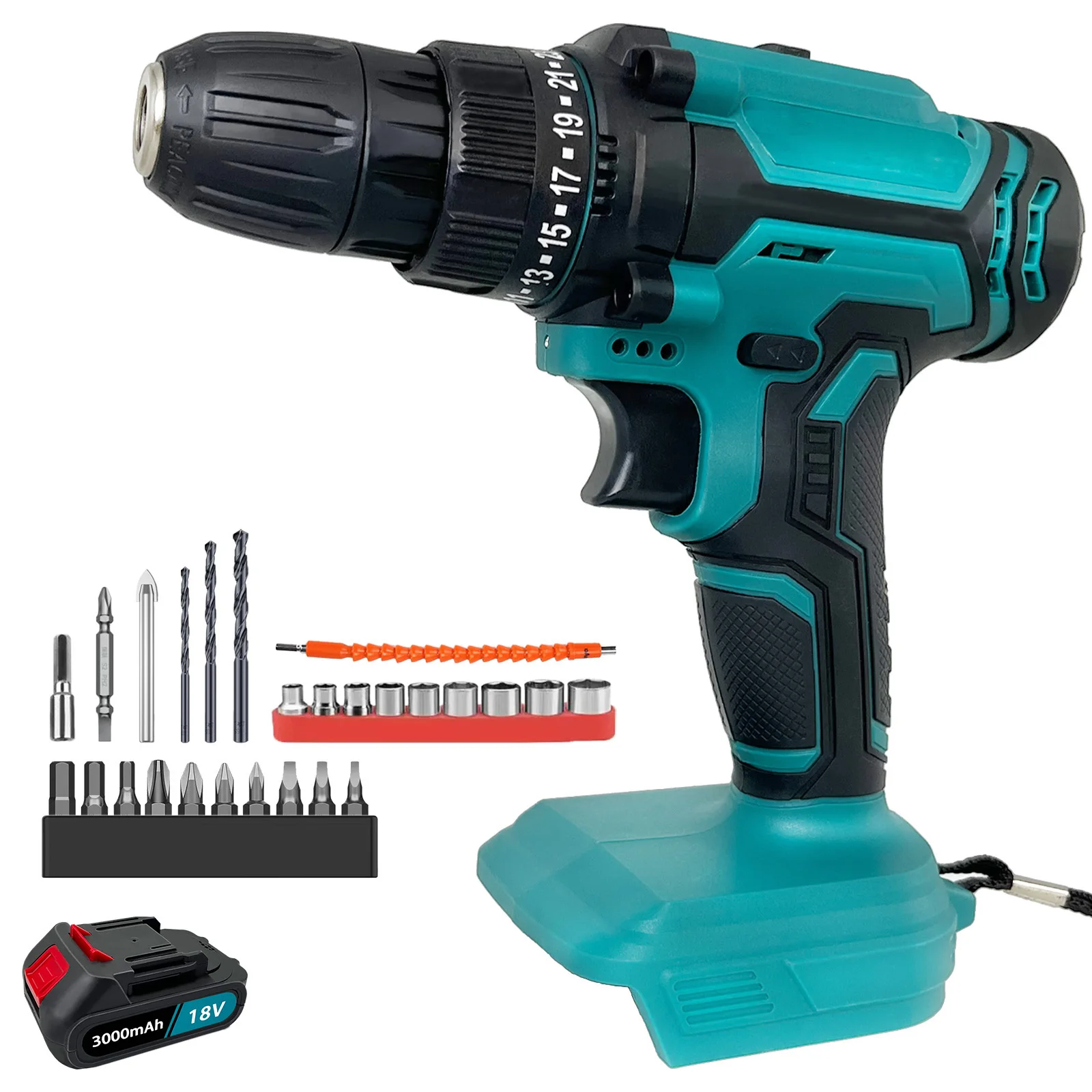 21V Cordless Power Drill,Handheld Screwdriver Drill Set with 25+3 Torque Setting,3.0AH Li-ion Battery&Fast Charger,2-Gear Drill