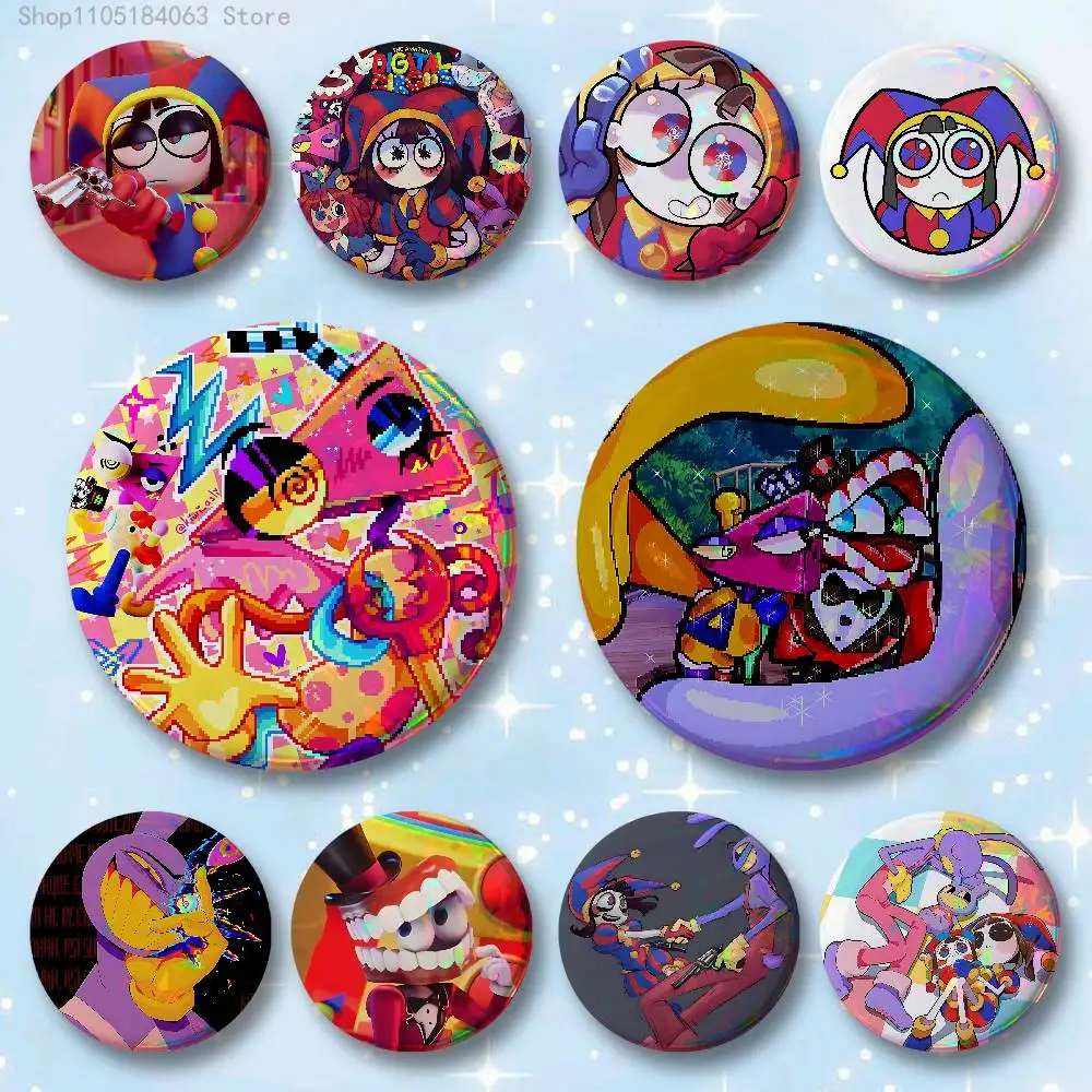 

A-Animated D-Digital Circus Badges 25 32 44 58 75 mm Round Cosplay Pin Bag Decor Fans Collect Friends Gifts Brooch Souvenir