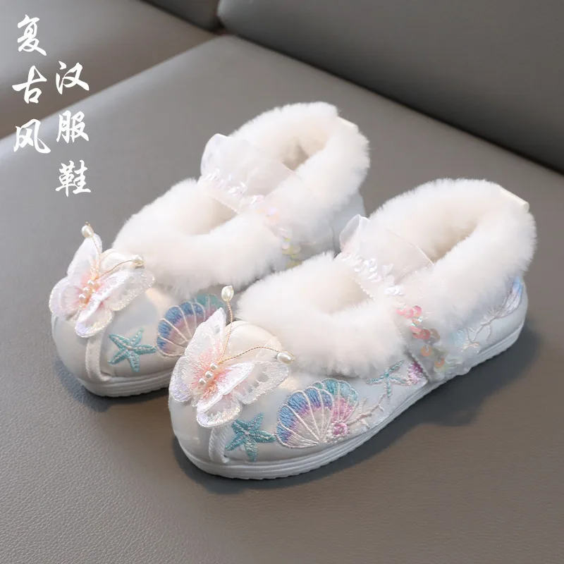 

Детские зимние туфли в старинном китайском стиле Ханьфу, с флисовой подкладкой и хлопковым утеплителем, для девочек