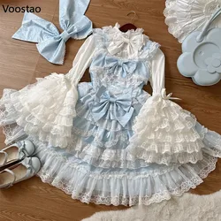 Victorian Vintage Lolita Jsk Dress Women Kawaii Bow Lace Ruffles Flower Wedding Party Dresses Japanese Elegant Princess Dress