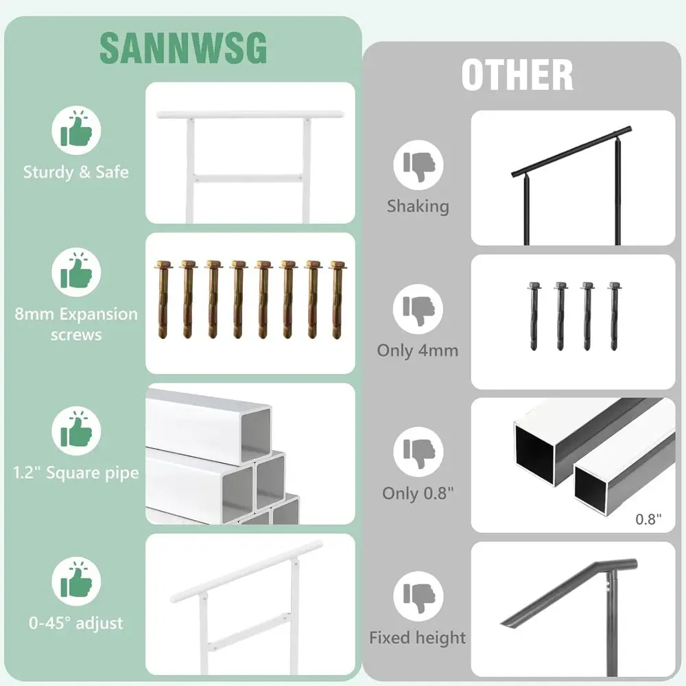 درابزين شرفة قابل للتعديل من 4-5 خطوات لكبار السن، درابزين للسطح الخارجي، أبيض