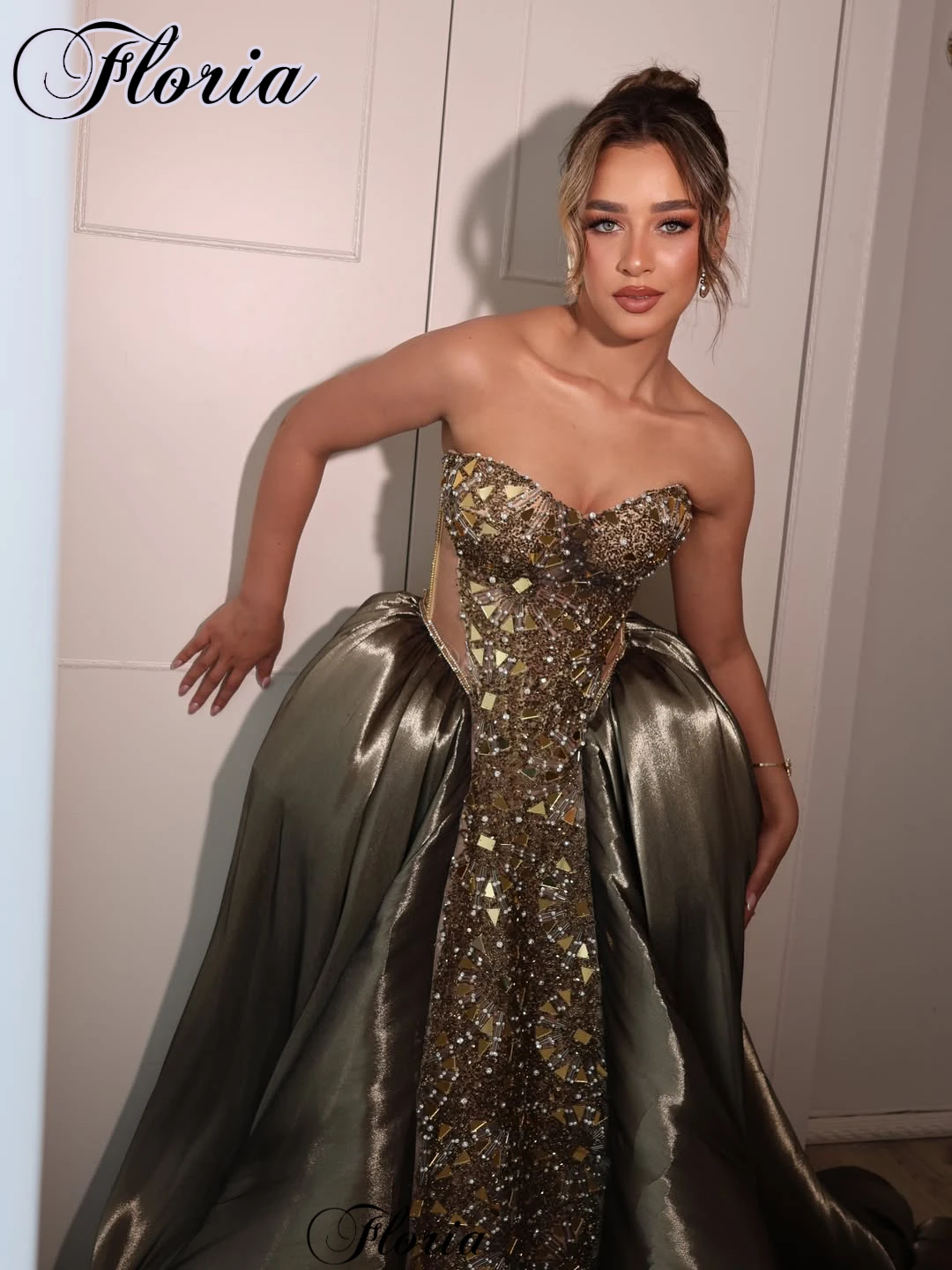 

Newest Beaded Prom Dresses A-Line Middle East Evening Dresses Arabic Celebrity Dresses For Women Vestidos De Noche Customized