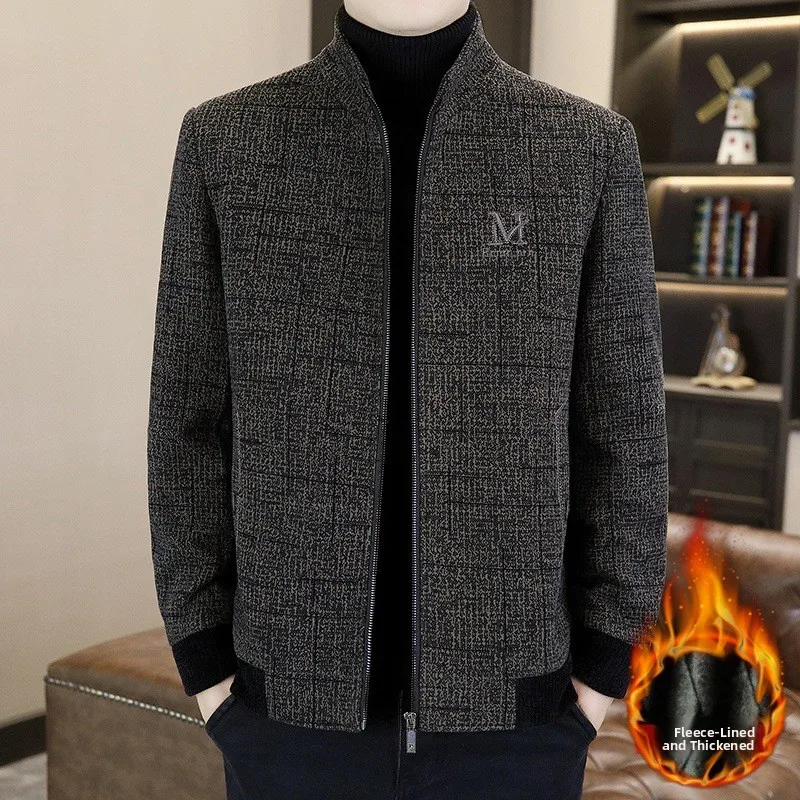 

Новая осенне-зимняя утепленная шерстяная мужская куртка с воротником-стойкой, повседневное городское пальто из хлопка для мужчин среднего возраста, модный короткий фасон