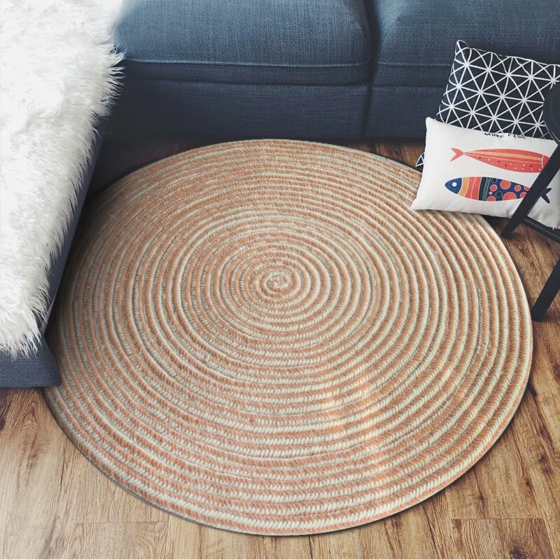 Chenille Hand Woven Carpet Japan Style Tatami Mats Round Rope Rug Beige For Home Decor Anti Slip Living Room Bedroom Chair Mat