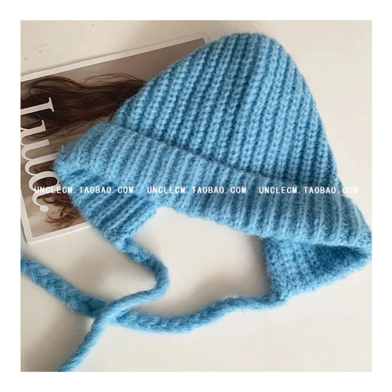 

Korean Sle Women's Knitted Woolen Hat Winter Warm Windproof Ear Protection All-Match Overhead Cap Casual Faion Accories