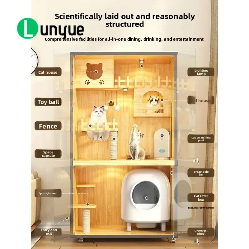 Custom Wooden Pet House Cat Villa with Climbing Frame Indoor Four Season Universal Breathable Waterproof New Household