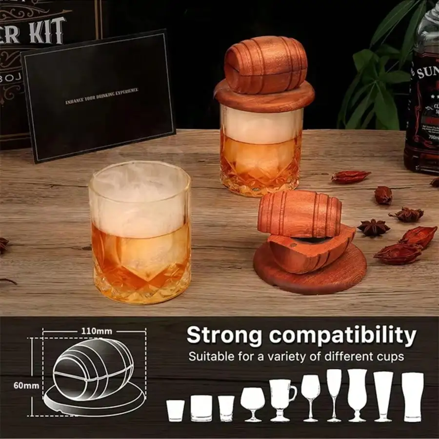 Cocktail-Räucher-Set – Einzigartiges Bierfass-Design, Vintage-Räucherzubehör für Whiskey, Wein und Cocktails, perfekt für Barkeeper, ein Geschenk für Männer. – Detail 5