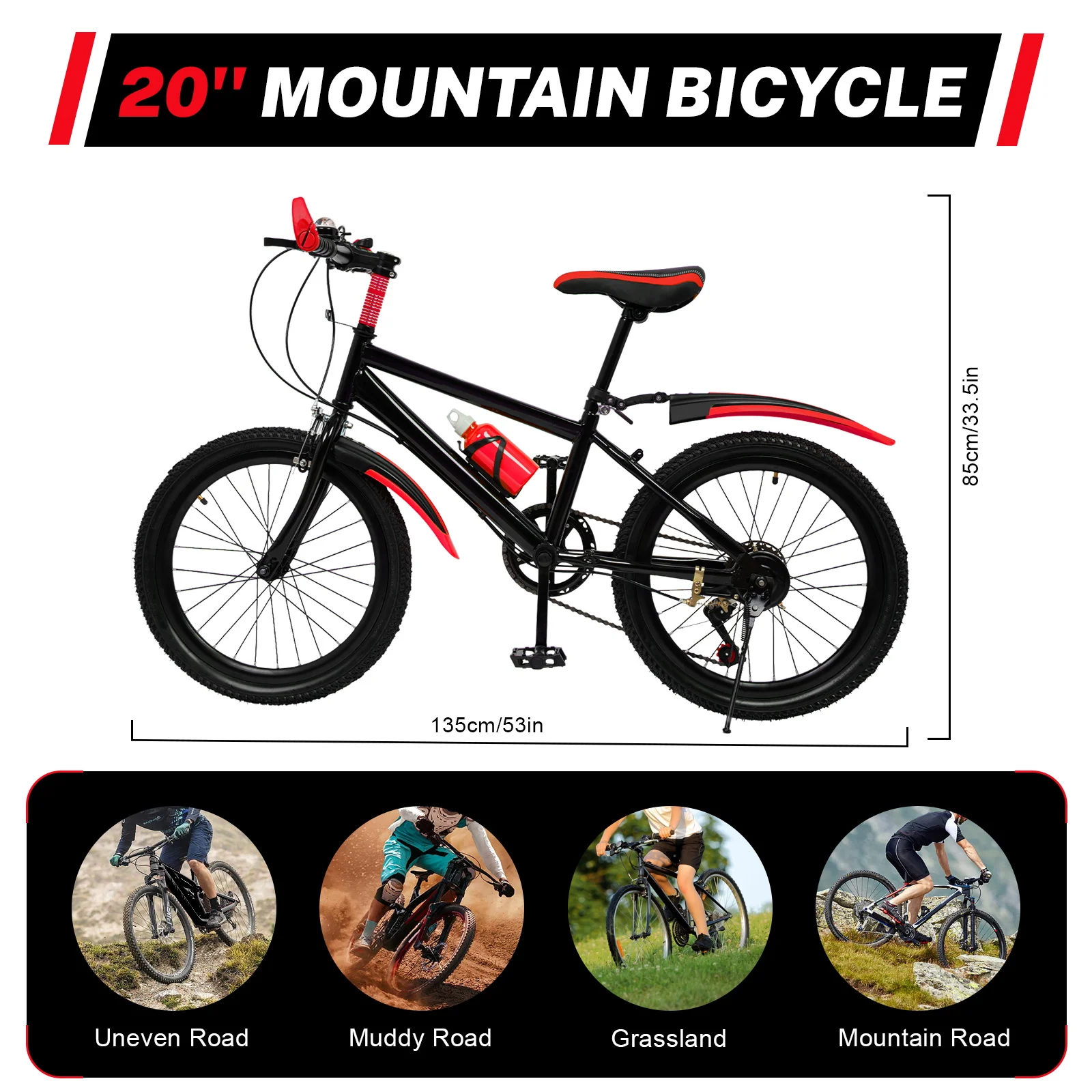 Mountain Bike 20 Inch Children's Bicycle with Mudguards 7 Speed Mountain Bike for Boys and Girls