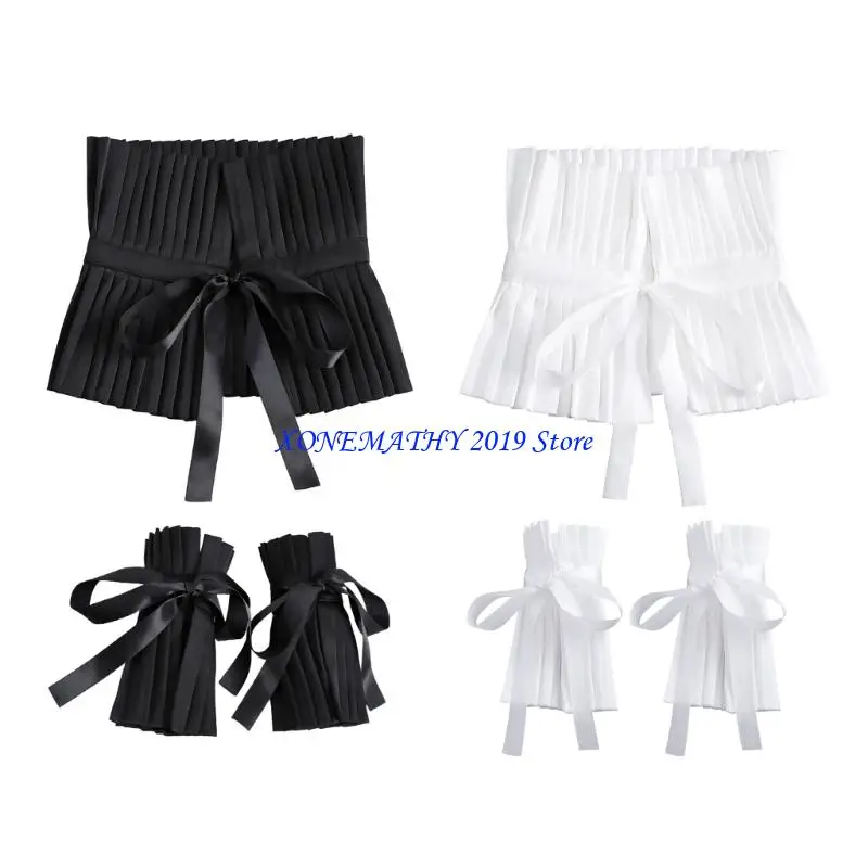 

F42F Белый шейный платок с оборками, регулируемый галстук, дышащие манжеты на запястья, гардероб