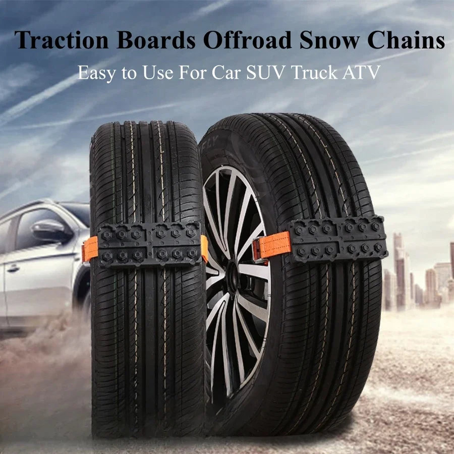 2PCS Traction Boards Offroad Snow Chains Replaces Recovery Boards & Tire Chain For Stuck Tires in Ice Mud Sand Snow For Car SUV