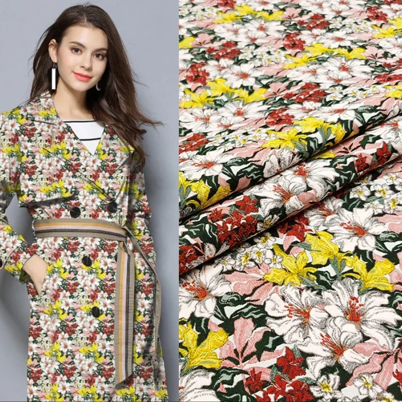 

Новая картина маслом Цветочный куст Жаккардовая ткань Платье Тренч Парча Модная брендовая ткань во дворе