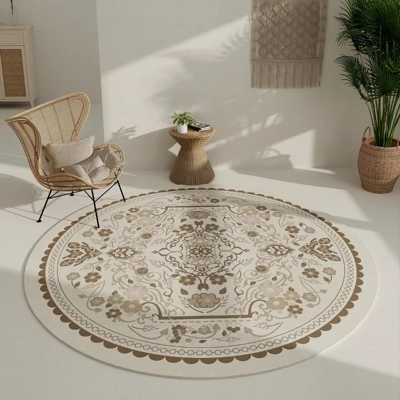 

Carpet for Living Room Round Soft Coffee Table Rug Light Luxury Floral Pattern Plush Fluffy Bedroom Bedside Mats Alfombra 양탄자