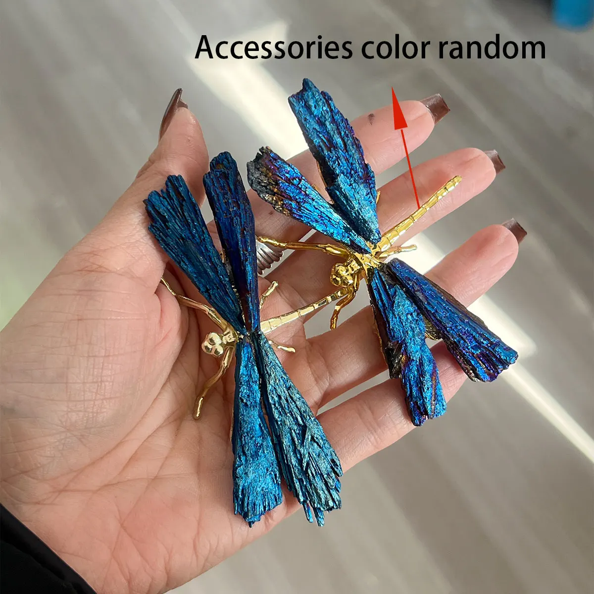 1pc Natural Crystal Stone Black Tourmaline Aura Blue Flame Feather DIY Dragonfly Animal Decoration Wholesale