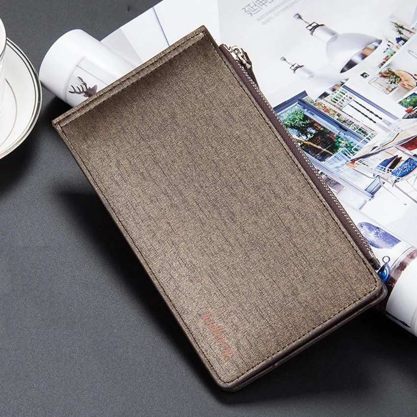 Men's Ultra-Thin Wallets PU Leather Long Wallet  Multi-Card Purse Money Clip Card Holder Double Zipper