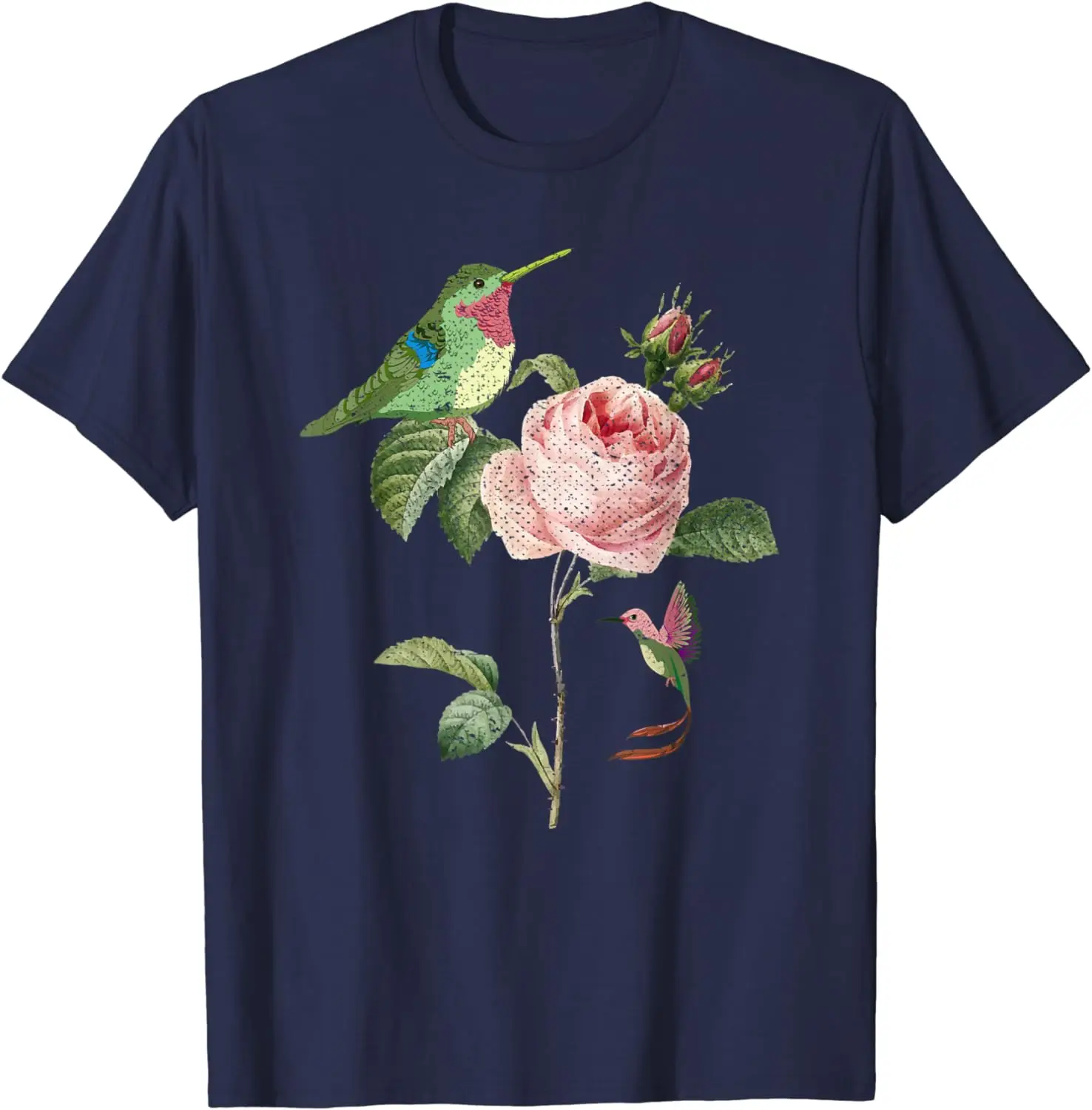 2024 New Natural Bird Vintage Floral Rose Animal Lover Hummingbird T-shirt