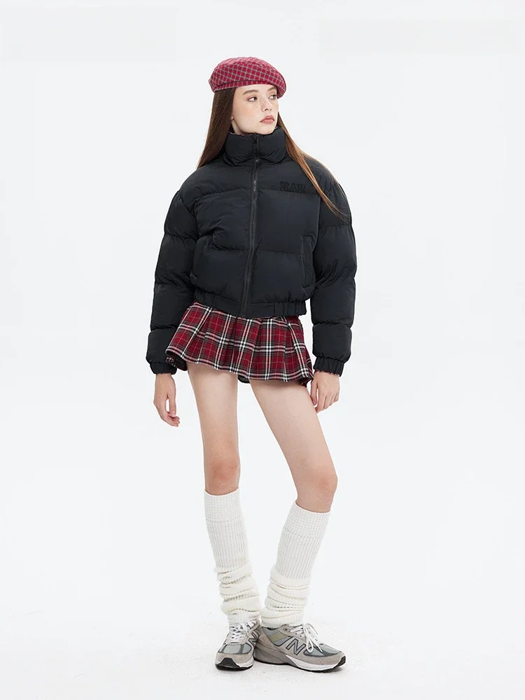 سترة قطنية ذات وجهين على الطراز الأمريكي سترة شتوية سميكة بياقة واقفة سترة منتفخة فضفاضة من القطن معطف قصير