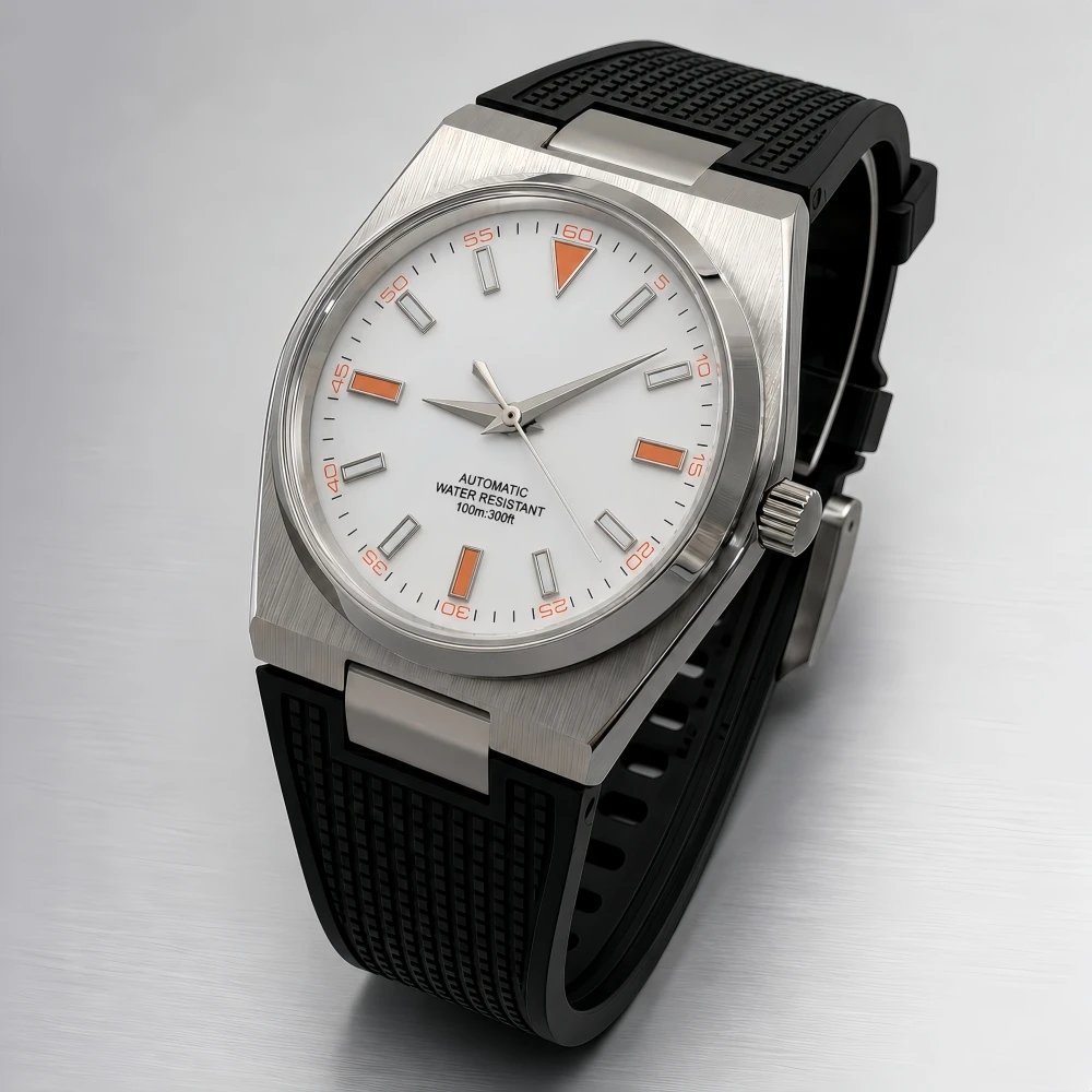 LARIMOKER 39mm NH35 PT5000 Automatic Watch Brushed Stainless Steel Case Sapphire Glass 100M Waterproof Integrated Silicone Strap