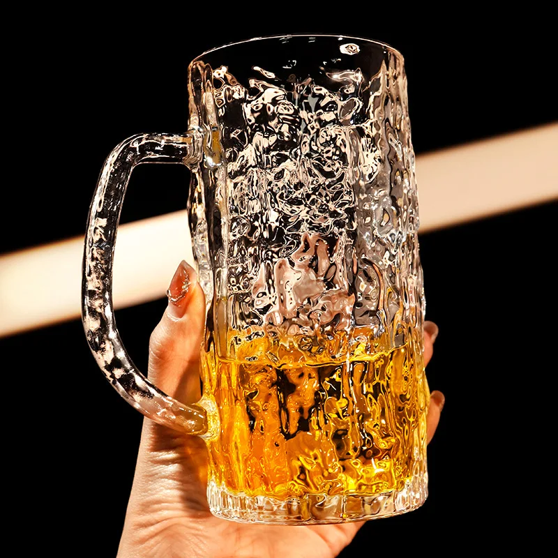 Große Kapazität Handwerk Glas Entwurf Bier Tasse Gletscher Tasse Rinde Muster Haushalt Gürtel Trinkbecher verdickte Wasser Tasse