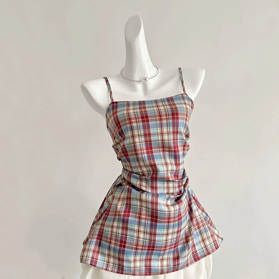 2025 Summer Skirts For Women Sweet Spaghetti Strap Elegant Slim Fitting Camisole Tops Solid Ball Gown Bouffant Skirt 2-piece Set