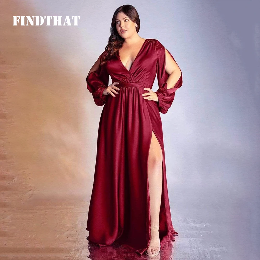 

Findthat Women's Bridesmaid Dress 2024 Elegant Open Lantern Sleeves Silk Satin V-Neck Evening Party Gowns Wedding Guest Dress