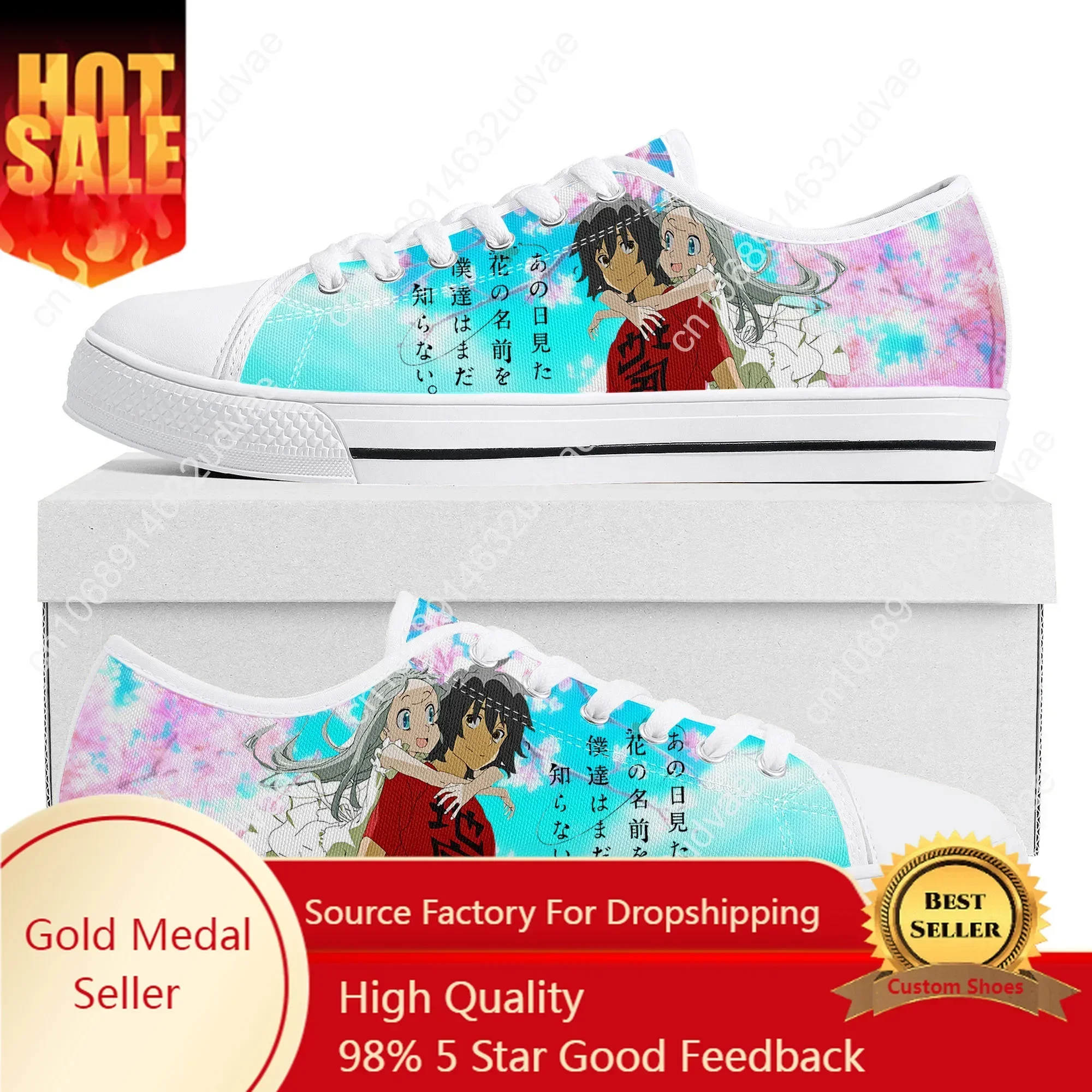 AnoHana The Flower We Saw That Day Low Top Sneakers Mens Womens High Quality Canvas Sneaker Casual Couple Custom Shoes