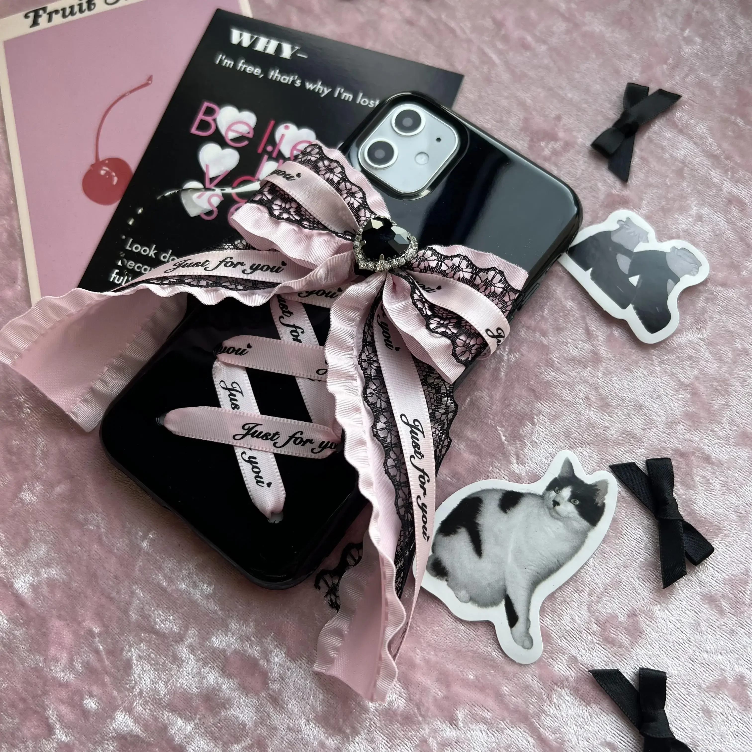 Dophee Original Landmine Series Lolita Bow Young Girl Phone Case Rhinestone Lace Soft Shell Phone Cover IPhone14 15 16Promax