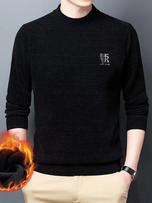 

Men's Winter Thiened Fce Lined Knitted Sweater f High Collar Base Layer Warmth Inner Wear Casual Long Sve Top