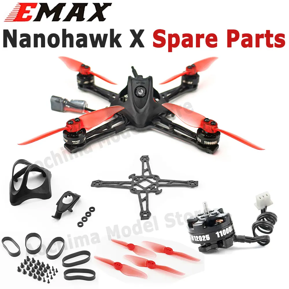 EMAX Nanohawk X piezas de repuesto dosel de repuesto TH12025 11000kv Motor TH1609 Kit de herrajes de marco de carbono inferior de hélice de 3 pulgadas