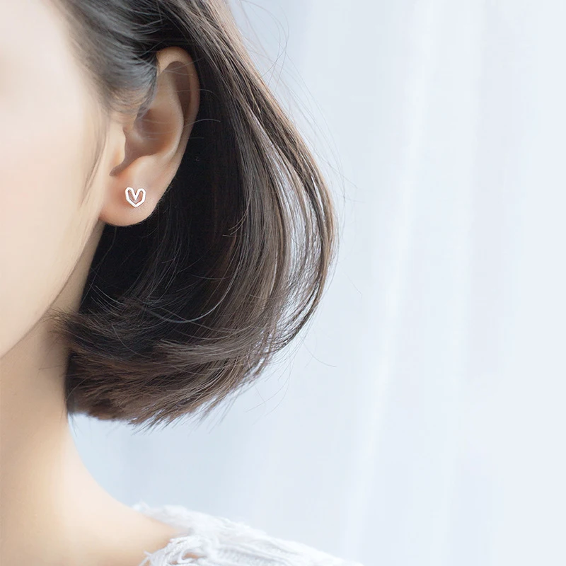 Modian Vintage Frosted Charm Hearts Stud Earrings for Women Girl 925 Sterling Silver Ear Studs Silver Fashion Korean Jewelry