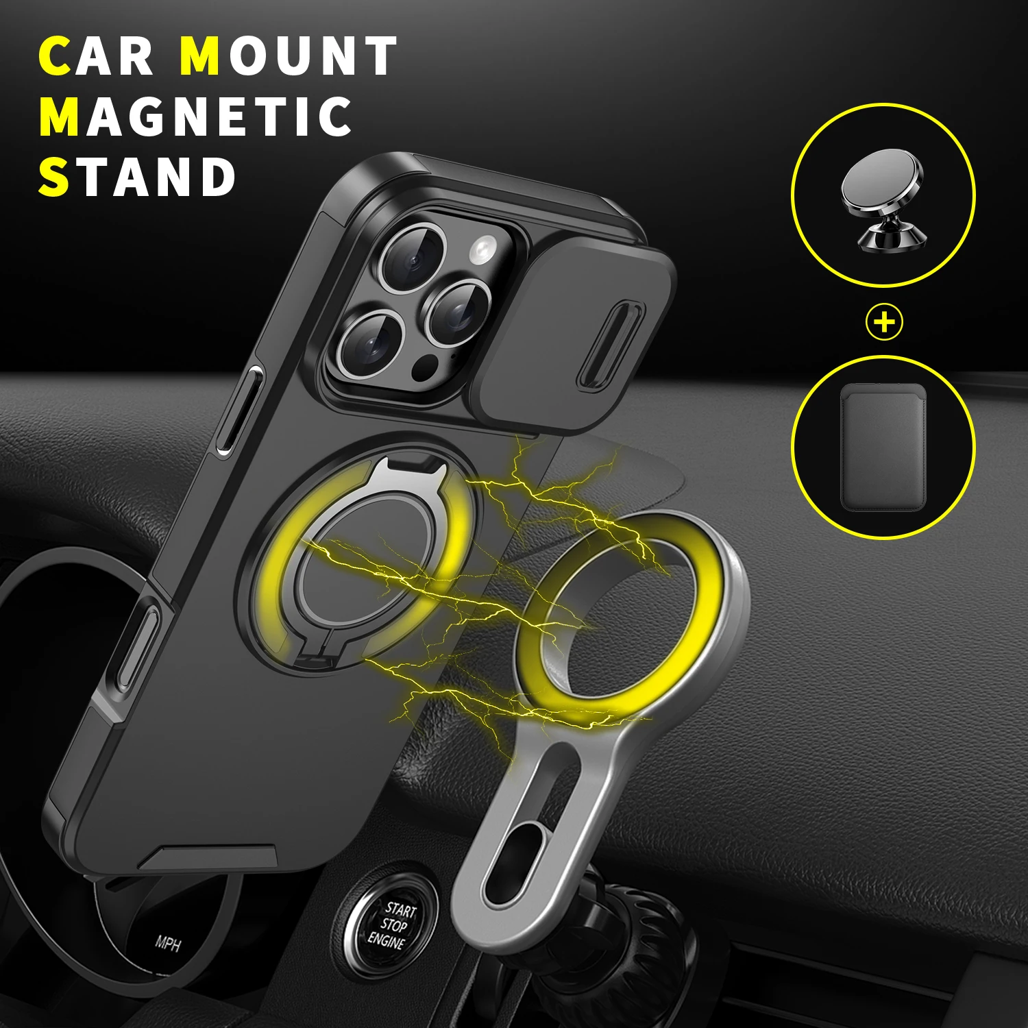 For Magsafe Magnetic Armor Case For iPhone 18 17 Air  16 15 14 13 12 11 Pro Max Plus Ring Holder Slide Camera Protect Cover view 2