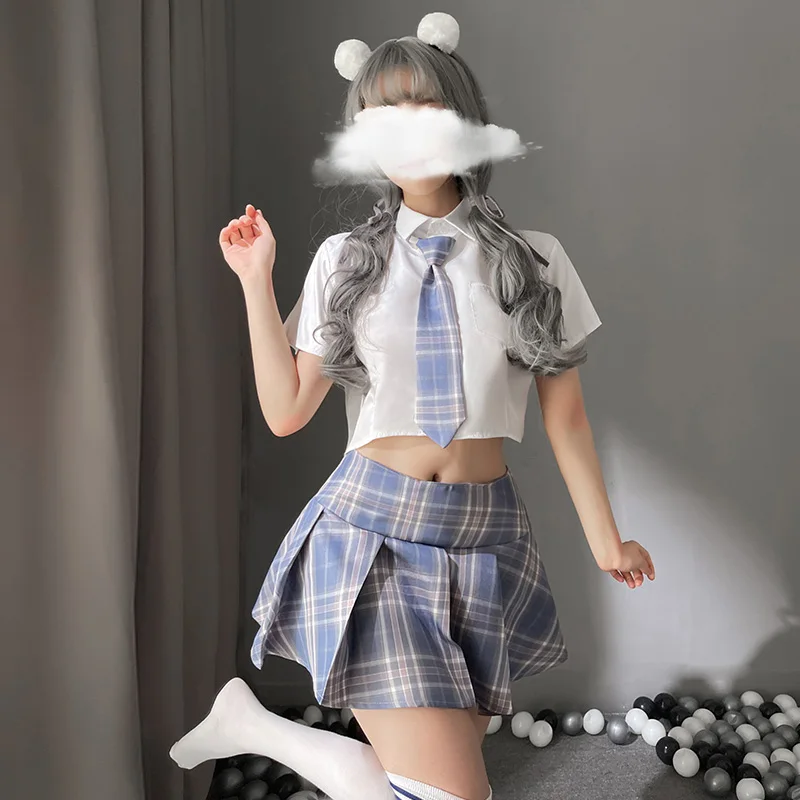 New Plaid Pleated High Waist Skirt Japanese Women JK Schoolgirl Uniform Kawaii Outfits Sexy Lingerie Cute Costumes Cosplay Set