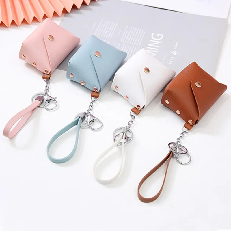 

New Women PU Leather Wallet Mini Access Card Key Holder Coin Purse Solid Color Clutch Bag Keychain Kids Purses Small Handbag Bag