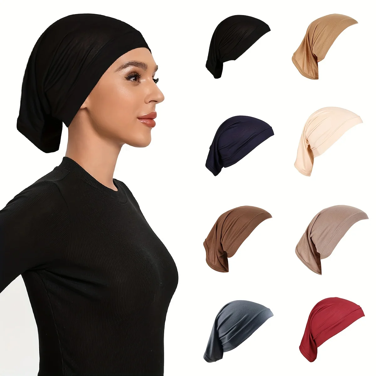 Fahion Muslim Hijab Caps Women\'s Headscarf Hat Chemo Hats Hair Care Solid Color Turban Bonnet Adjustable