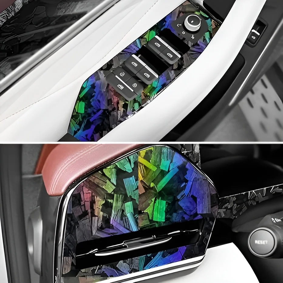 Rainbow Holographic Forged Carbon Glossy Laser Wrap Vinyl Motorcycle Stickers Forged Carbon Fiber Car Body Color Change Film view 5