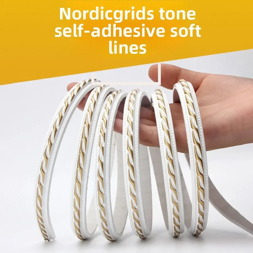 12mm*6mm PVC Self-adhesive Line Trim Faux Embossed 1M Length Decorative Edge Strip Imitation Gypsum Soft Line Mirror Frame