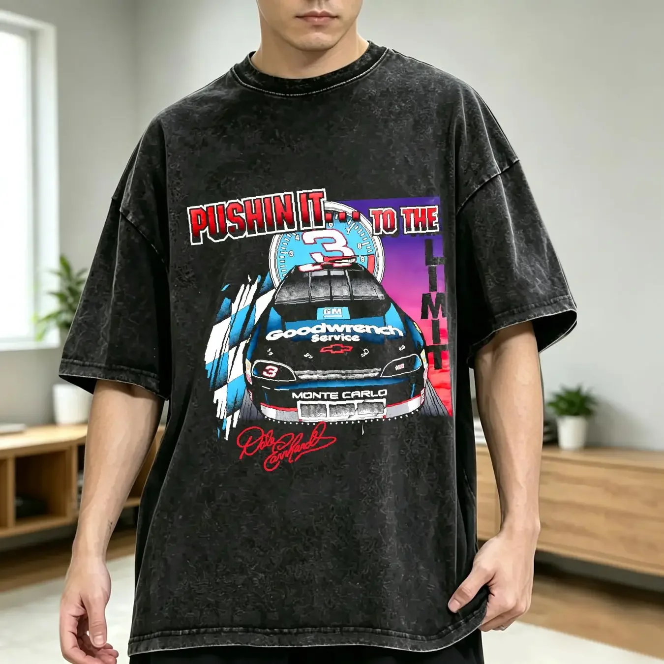 washed T Shirt 1996 Dale Earnhardt XL Black Pushin it to the Limit USA Chase Smoke vintage Washed Soft Breathable streetwear