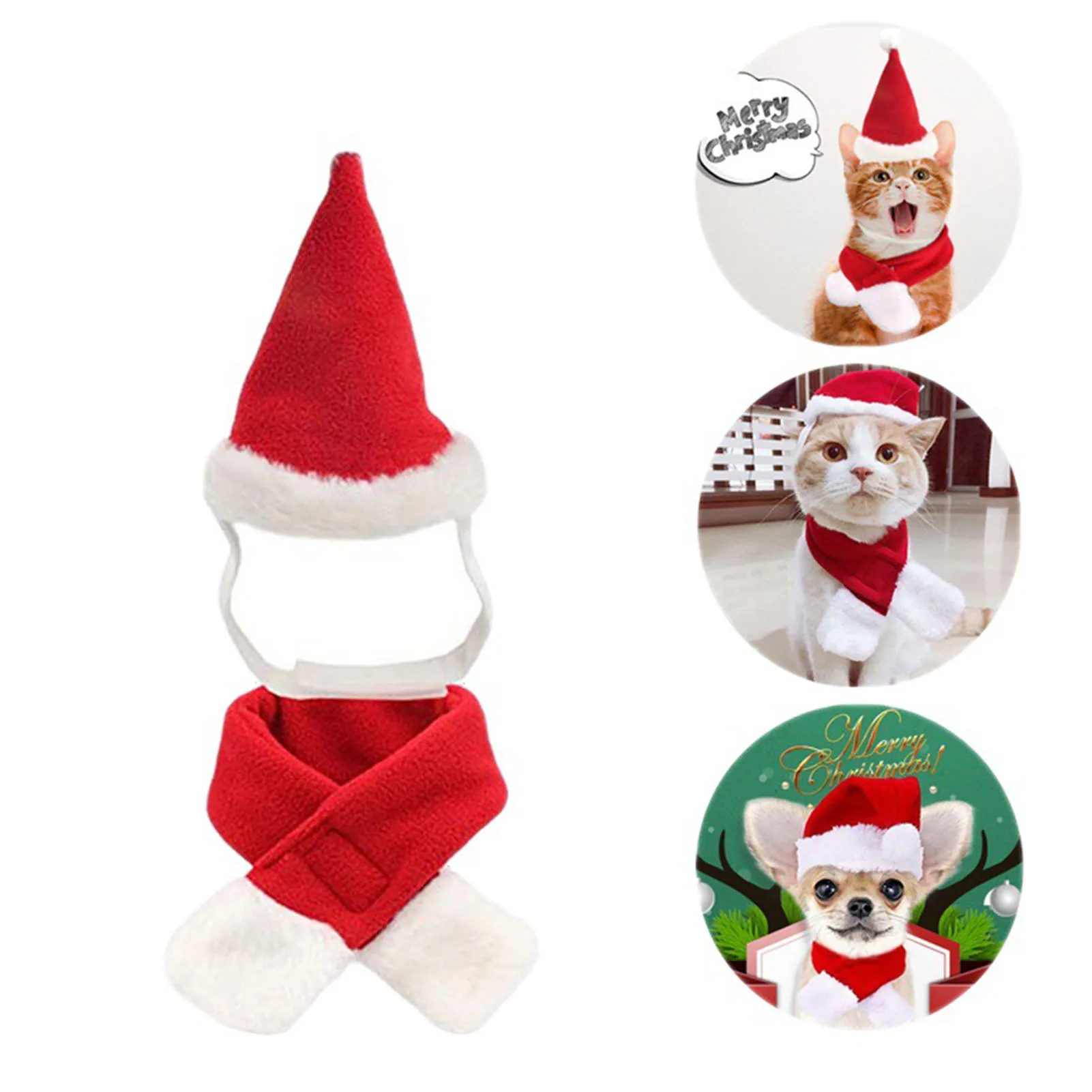 Pet Christmas Costume Outfit Set Soft Warm Cats Dogs Adjustable Hat With Scarf For Christmas Party Cosplay Christmas Hat