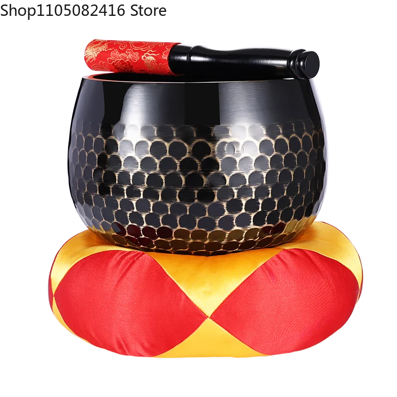 

Медная поющая чаша Будды, тибетские поющие чаши, буддийские принадлежности, набор для музыкальной терапии, коврик и палочка для поения