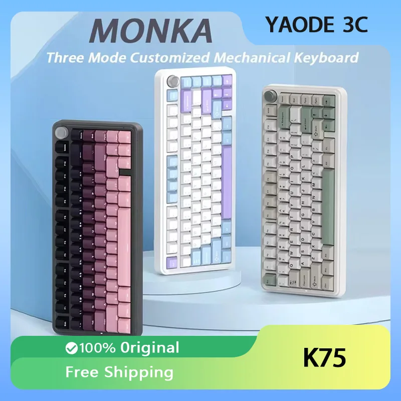 

MONKA K75 Mechanical Keyboard Customized Three Mode RGB Hot Swap Wireless Keyboard Gaming Gasket Office Gamer Accessories