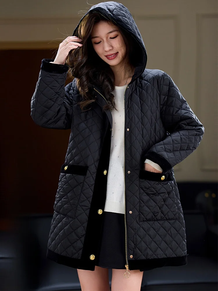 

Street Sle, хлопковое пальто большого размера с капюшоном, женское лоскутное пальто средней длины, весенние европейские товары, новая женская одежда большого размера