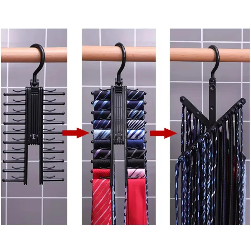 Adjustable Tie Storage Hanger Rack 360 Degree Rotating Household Tie Shelf Belt Silk Scarf Artifact Cabinet Organizer Hangers image 3